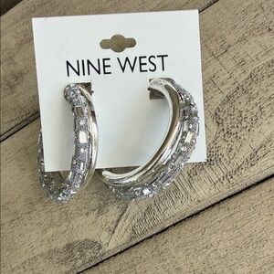 Nine West Double Silver Textured Hoop Earrings, NWT